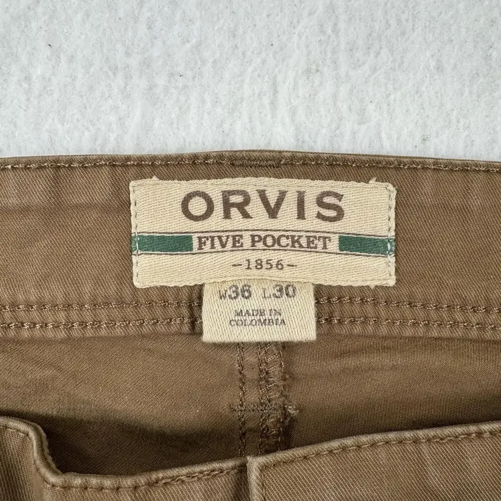 Orvis Jeans Mens Size 38x30 Brown Five Pocket Straight Leg Stretch Denim Casual